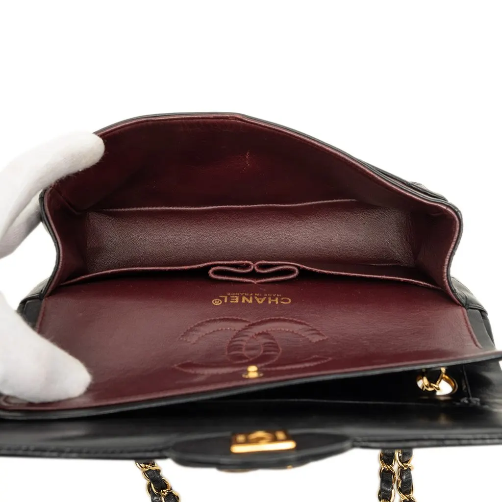 Chanel Small Classic Lambskin Double Flap Black Leather Good - Model View