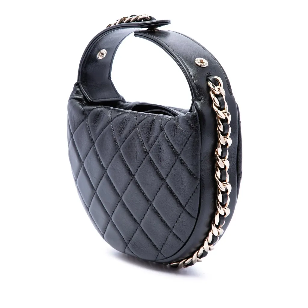 Chanel Mini Quilted Lambskin Chain Around Pouch Black Leather Very good - Back View
