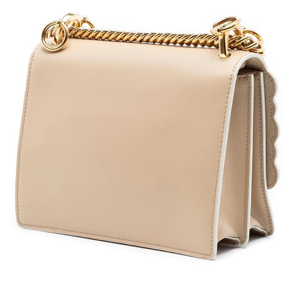 Fendi Mini Scalloped Leather and Studded Floral Kan I Crossbody Beige Leather Very good - Back View