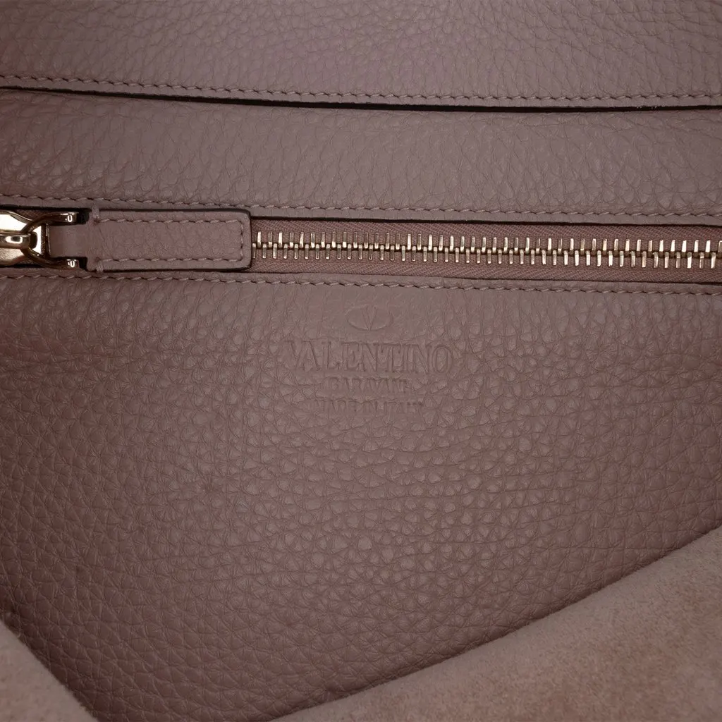 Valentino Small Grainy Calfskin Rockstud Flip Lock Messenger Bag Brown Leather Very good - Box View
