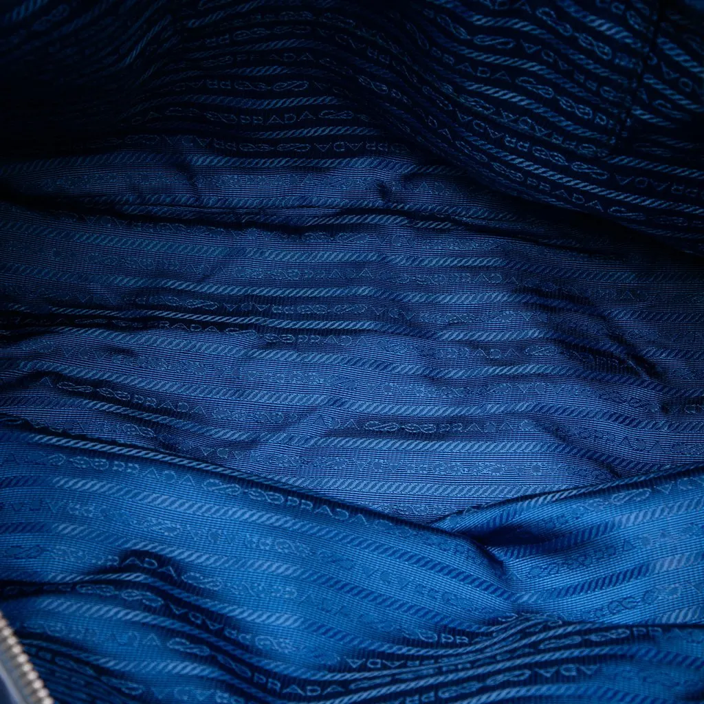 Prada Saffiano Trimmed Tessuto Zip Top Convertible Tote Blue Polyamide Good - Model View