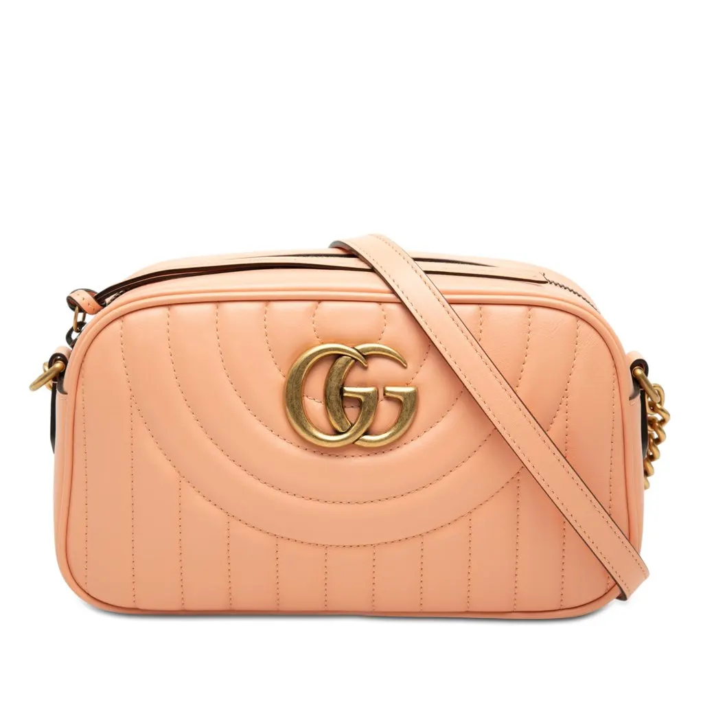 Gucci Small GG Marmont Matelasse Calfskin Vertical Ring Crossbody Orange Leather Very good - Front View