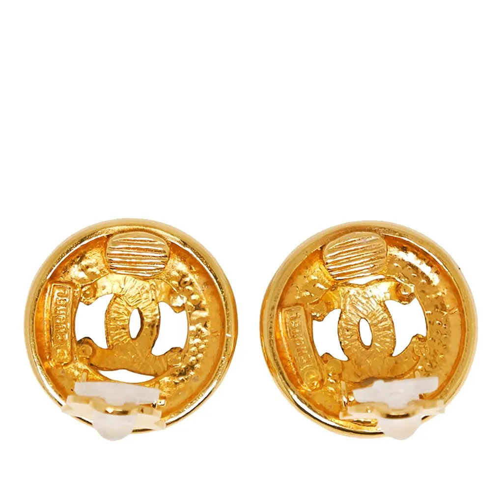 Chanel CC Gold Plated Round Clip On Earrings Gold Metal Very good - Back View
