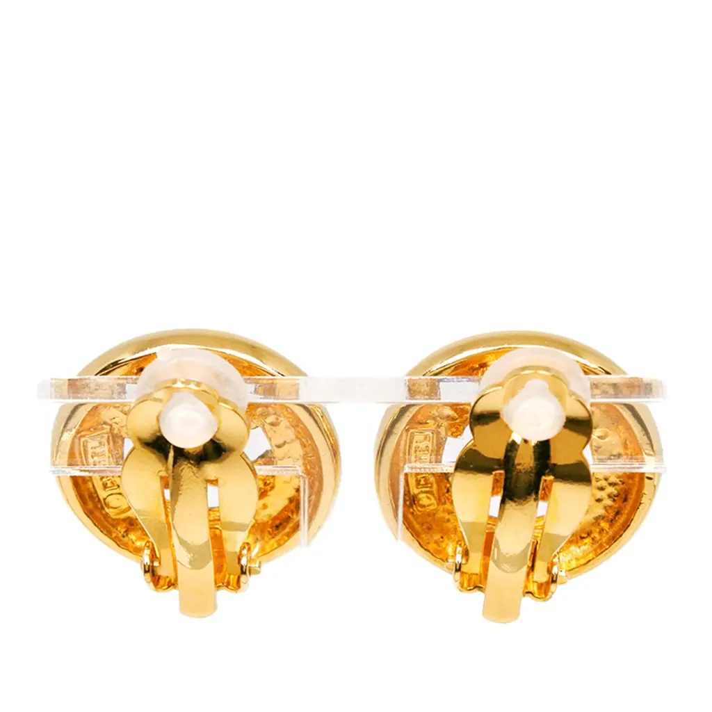 Chanel CC Gold Plated Round Clip On Earrings Gold Metal Very good - Inside View