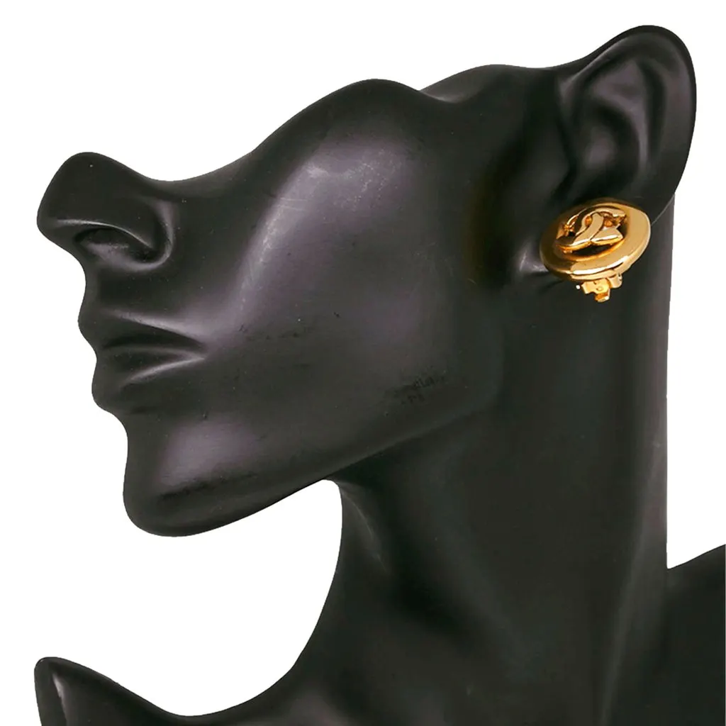 Chanel CC Gold Plated Round Clip On Earrings Gold Metal Very good - Model View