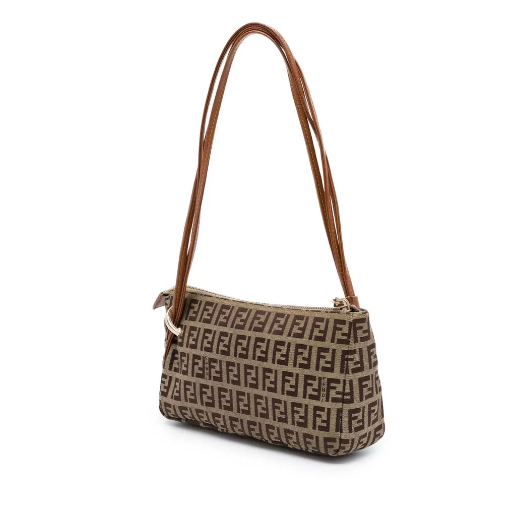 Fendi Zucchino Canvas Triple Strap Pochette Shoulder Bag Brown Canvas Good - Back View