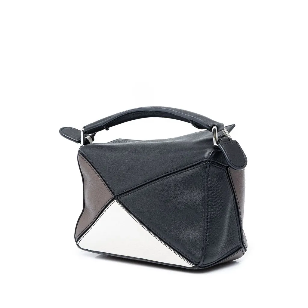 Loewe Mini Tricolor Calfskin Puzzle Satchel Black Leather Very good - Back View