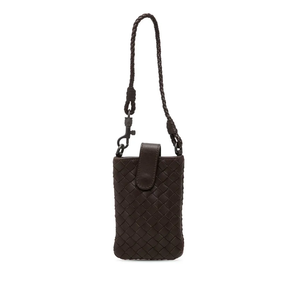 Bottega Veneta Nappa Intrecciato Phone Holder Brown Leather Very good - Front View