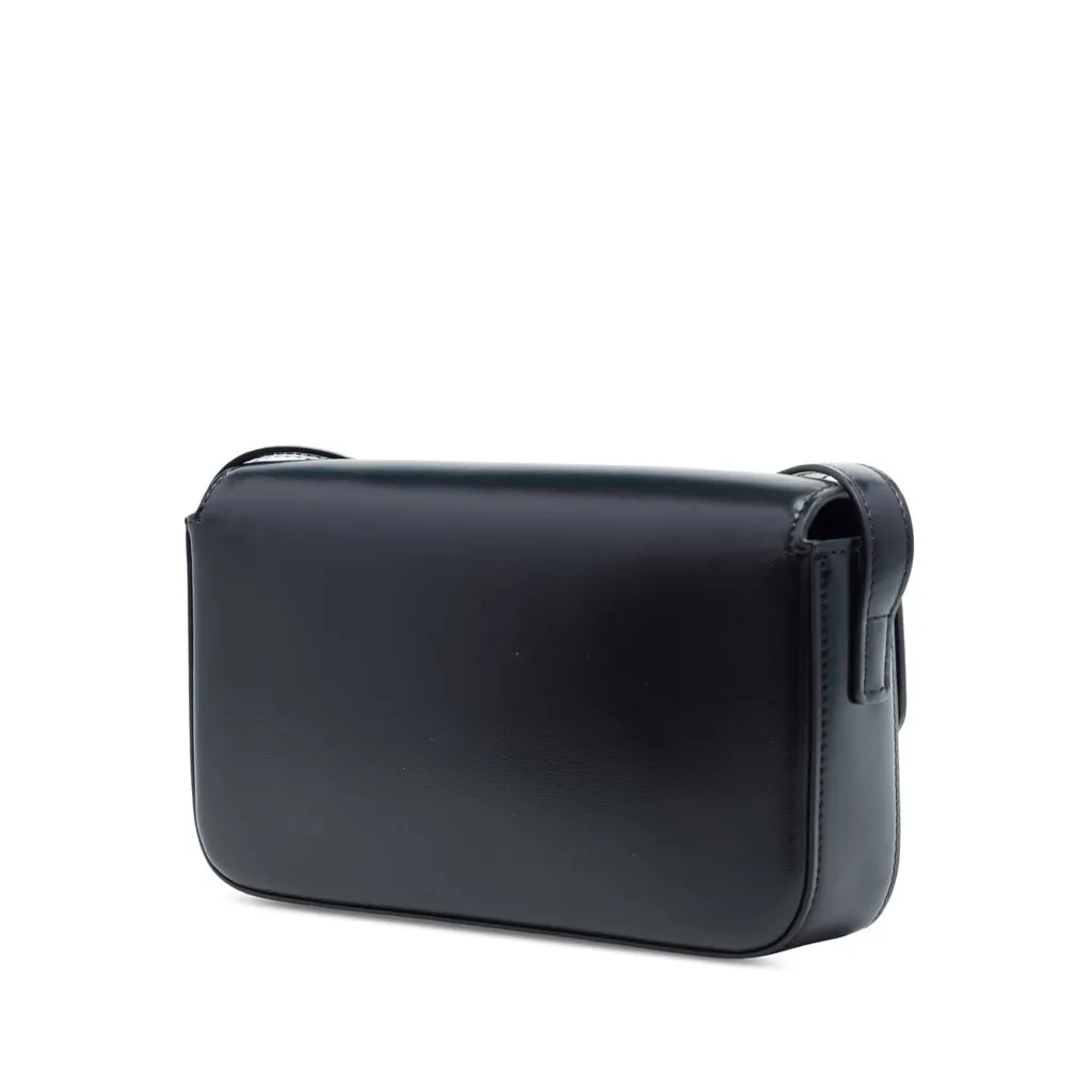Celine Shiny Calfskin Triomphe Claude Shoulder Bag Black Leather Good - Back View