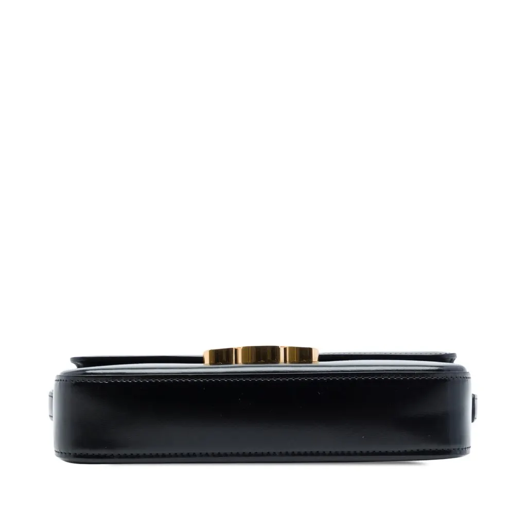 Celine Shiny Calfskin Triomphe Claude Shoulder Bag Black Leather Good - Inside View