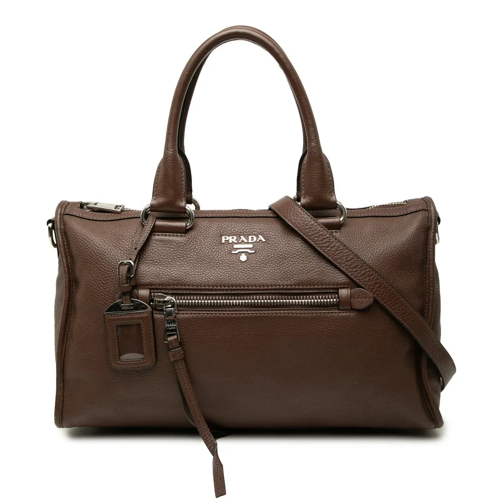 Prada Vitello Phenix Zip Top Satchel Brown Leather Very good - Front View