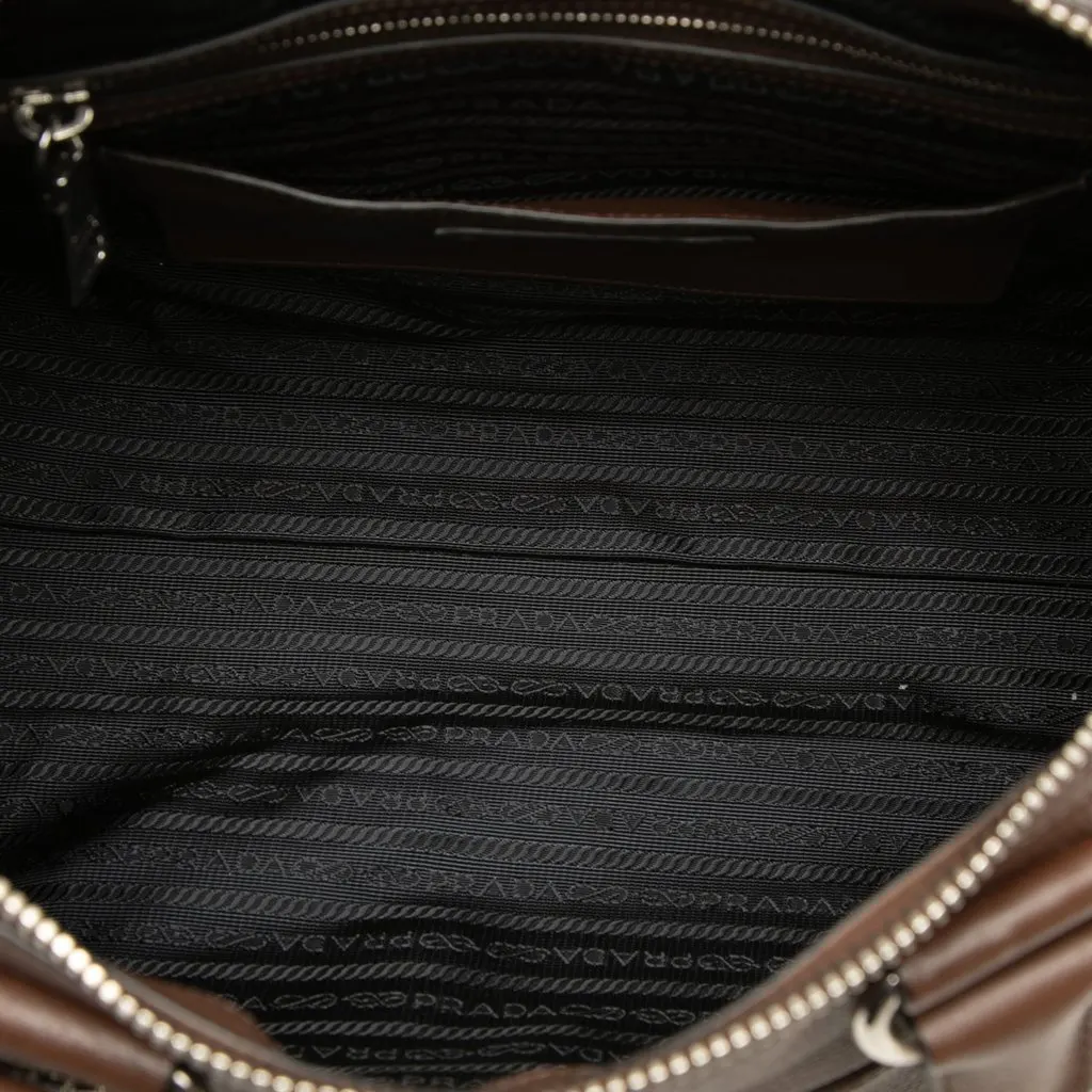 Prada Vitello Phenix Zip Top Satchel Brown Leather Very good - Model View