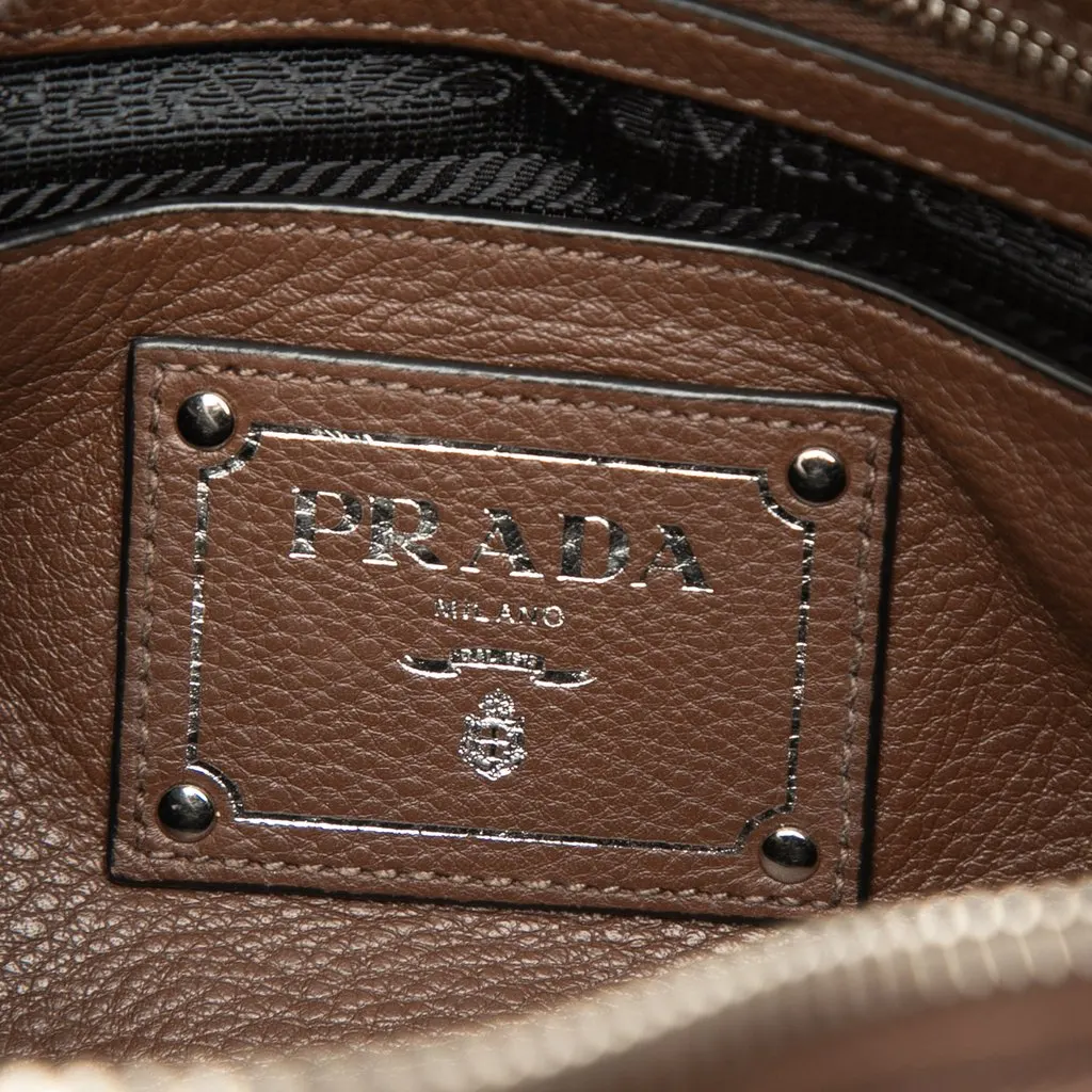 Prada Vitello Phenix Zip Top Satchel Brown Leather Very good - Box View