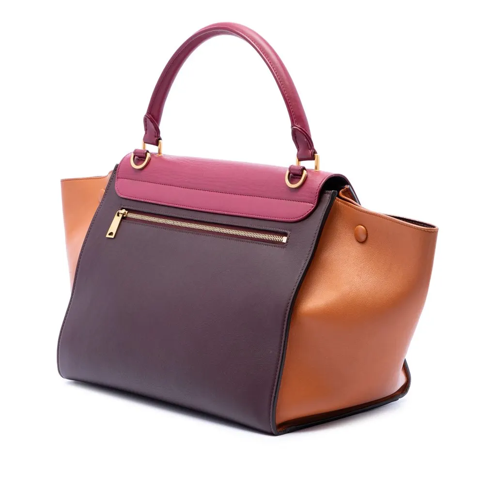 Celine Medium Tricolor Leather Trapeze Satchel Red Leather Very good - Back View