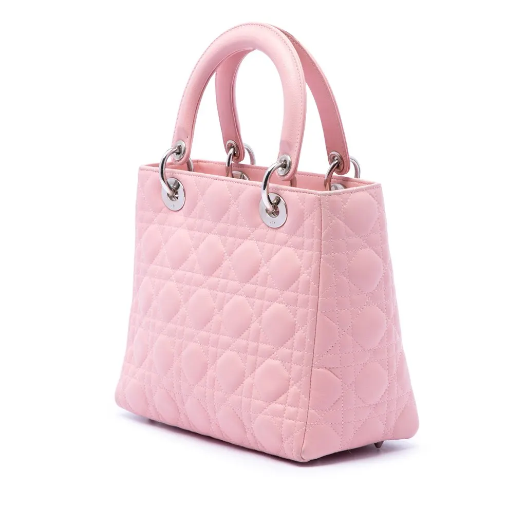 Dior Medium Lambskin Cannage Lady Dior Pink Leather Very good - Back View