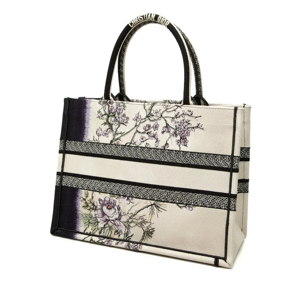 Dior Medium Canvas Floral Embroidered Book Tote White Very good - Back View