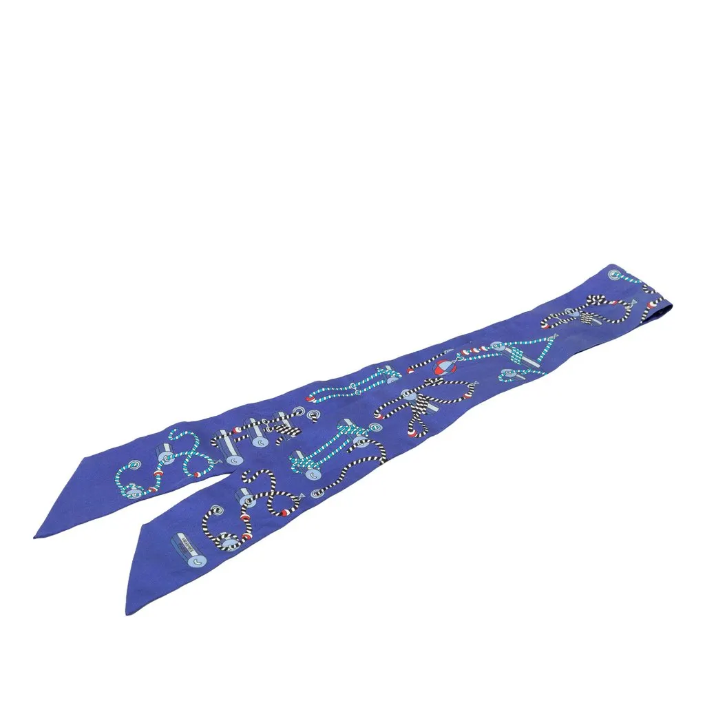 Hermès Cordages Silk Twilly Scarf Blue Very good - Front View