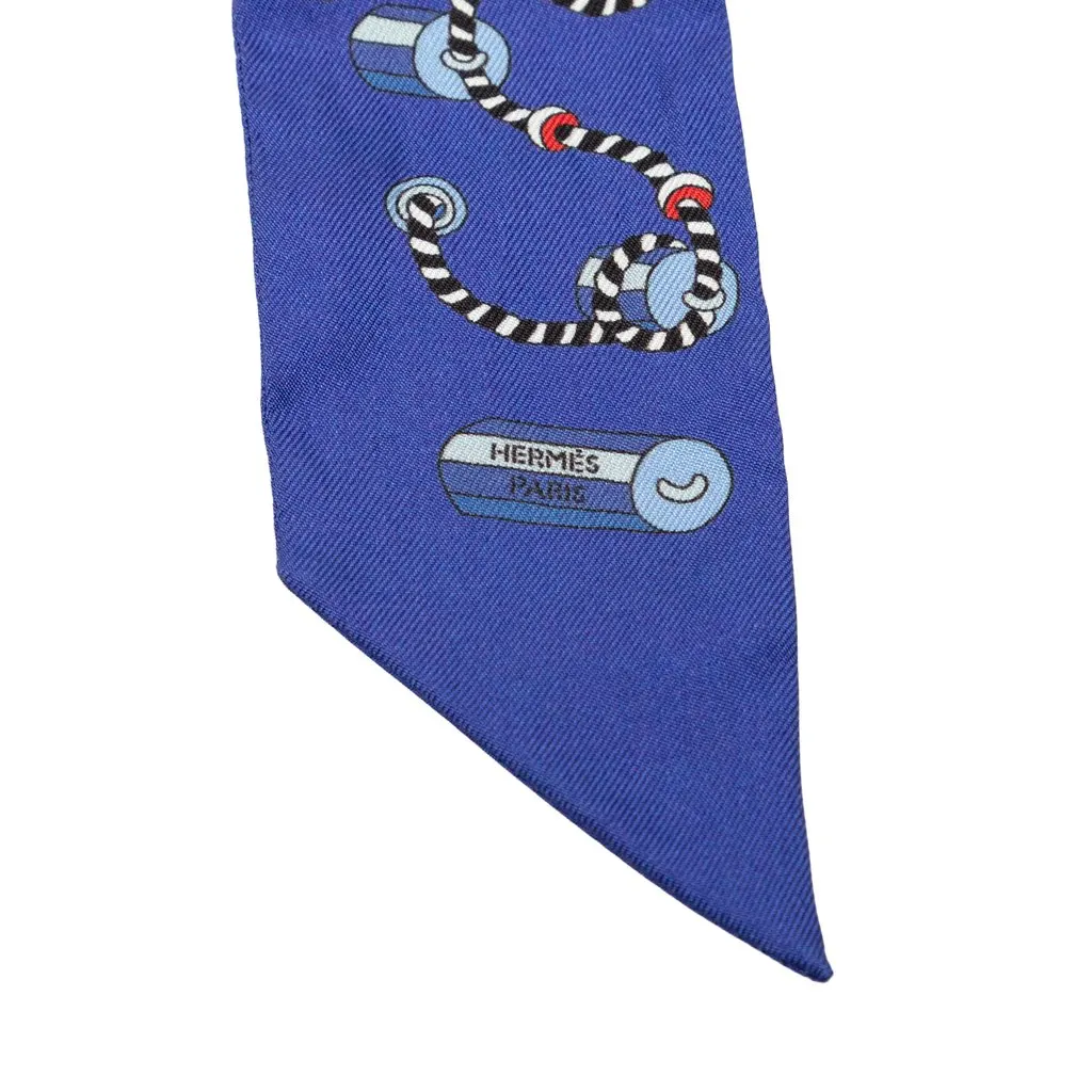 Hermès Cordages Silk Twilly Scarf Blue Very good - Back View