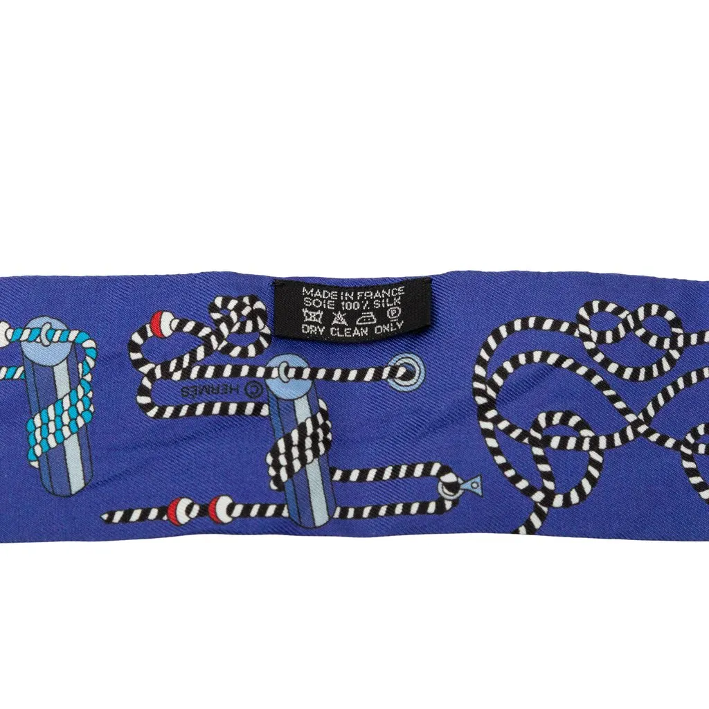 Hermès Cordages Silk Twilly Scarf Blue Very good - Model View