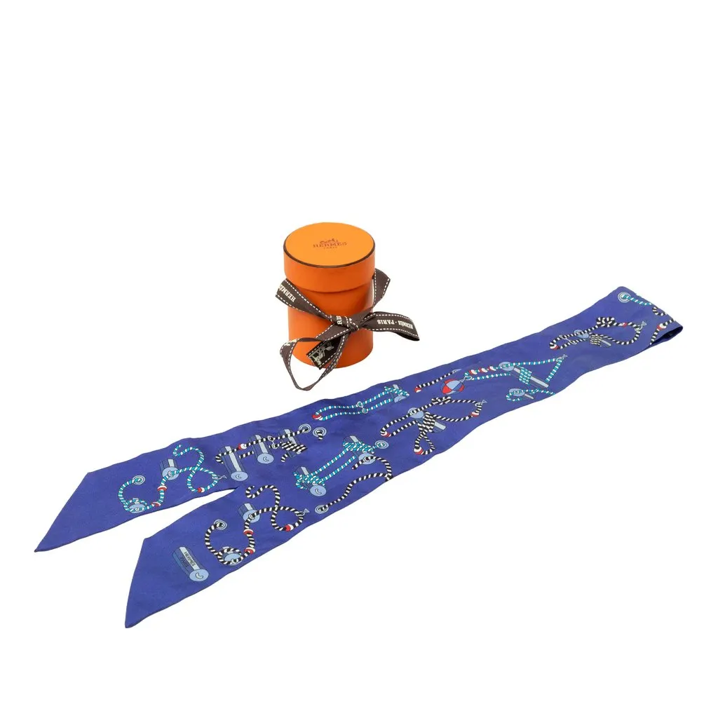 Hermès Cordages Silk Twilly Scarf Blue Very good - Box View
