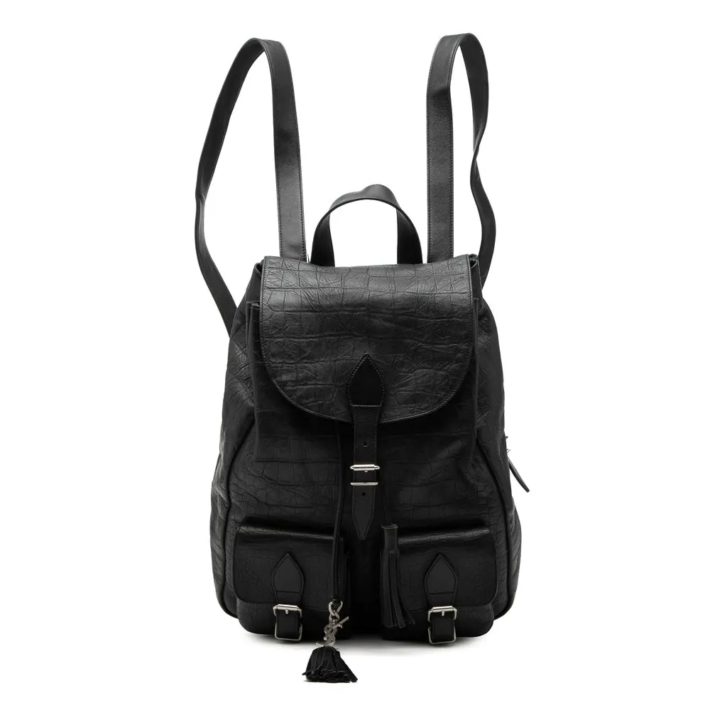 Saint Laurent Croc Embossed Leather Festival Backpack Black Leather Very good - Front View