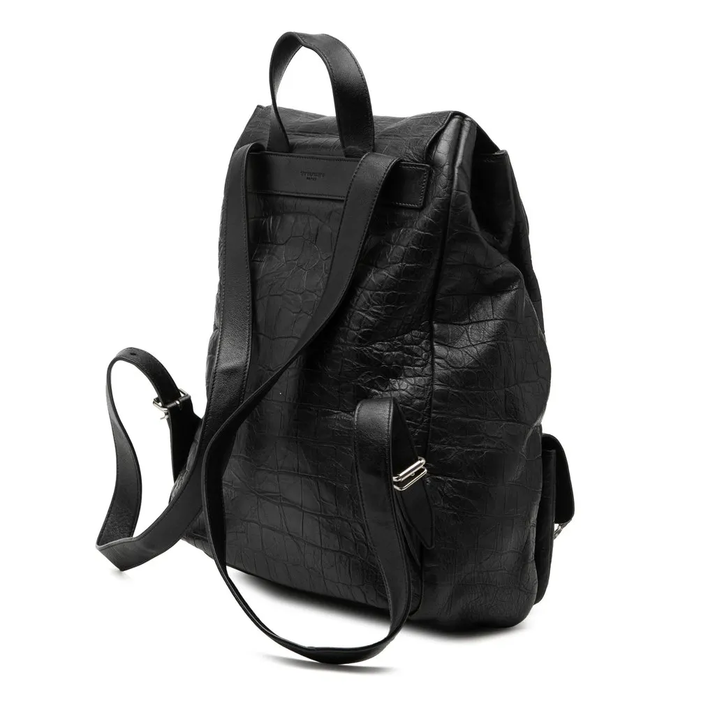 Saint Laurent Croc Embossed Leather Festival Backpack Black Leather Very good - Back View