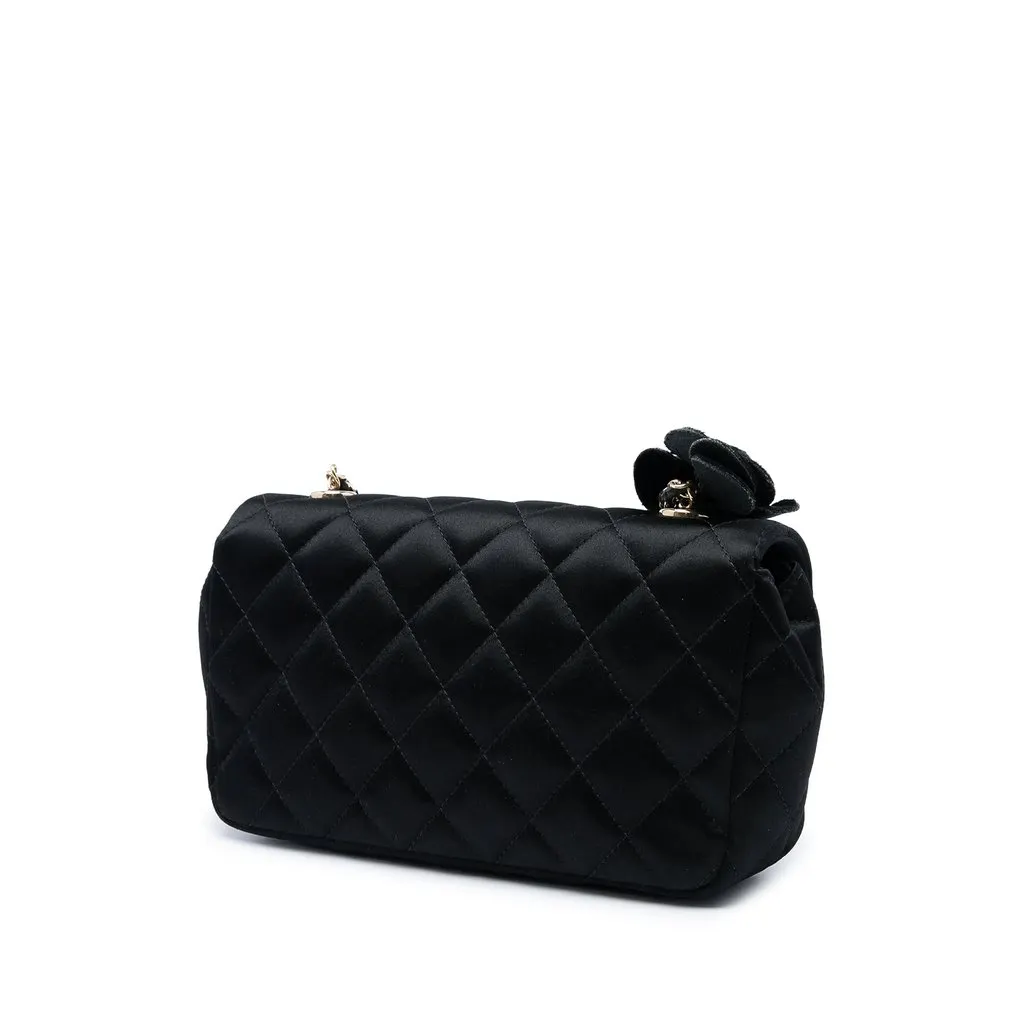 Chanel Mini CC Quilted Satin Camellia Flap Black Satin Very good - Back View