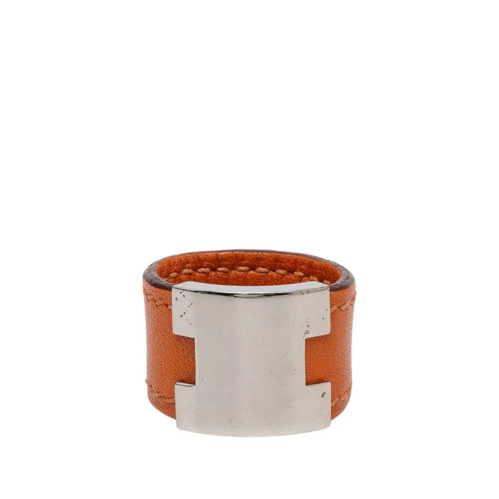 Hermès Swift and Palladium Plated Lurie Ring Orange Leather Good - Front View