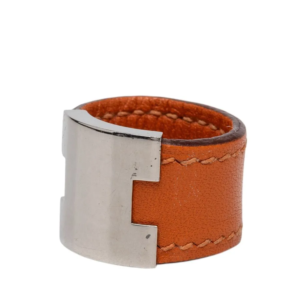 Hermès Swift and Palladium Plated Lurie Ring Orange Leather Good - Back View
