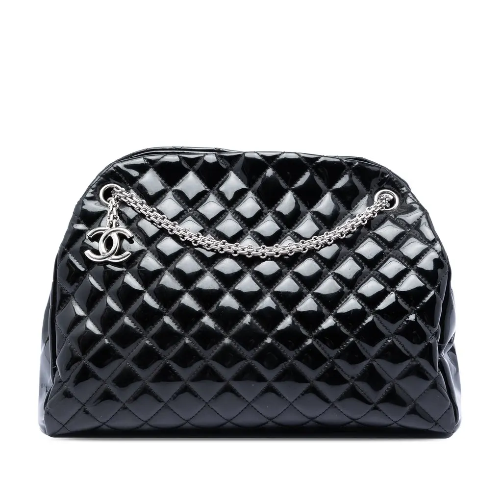 Chanel Large Quilted Patent Just Mademoiselle Bowling Bag Black Leather Very good - Front View