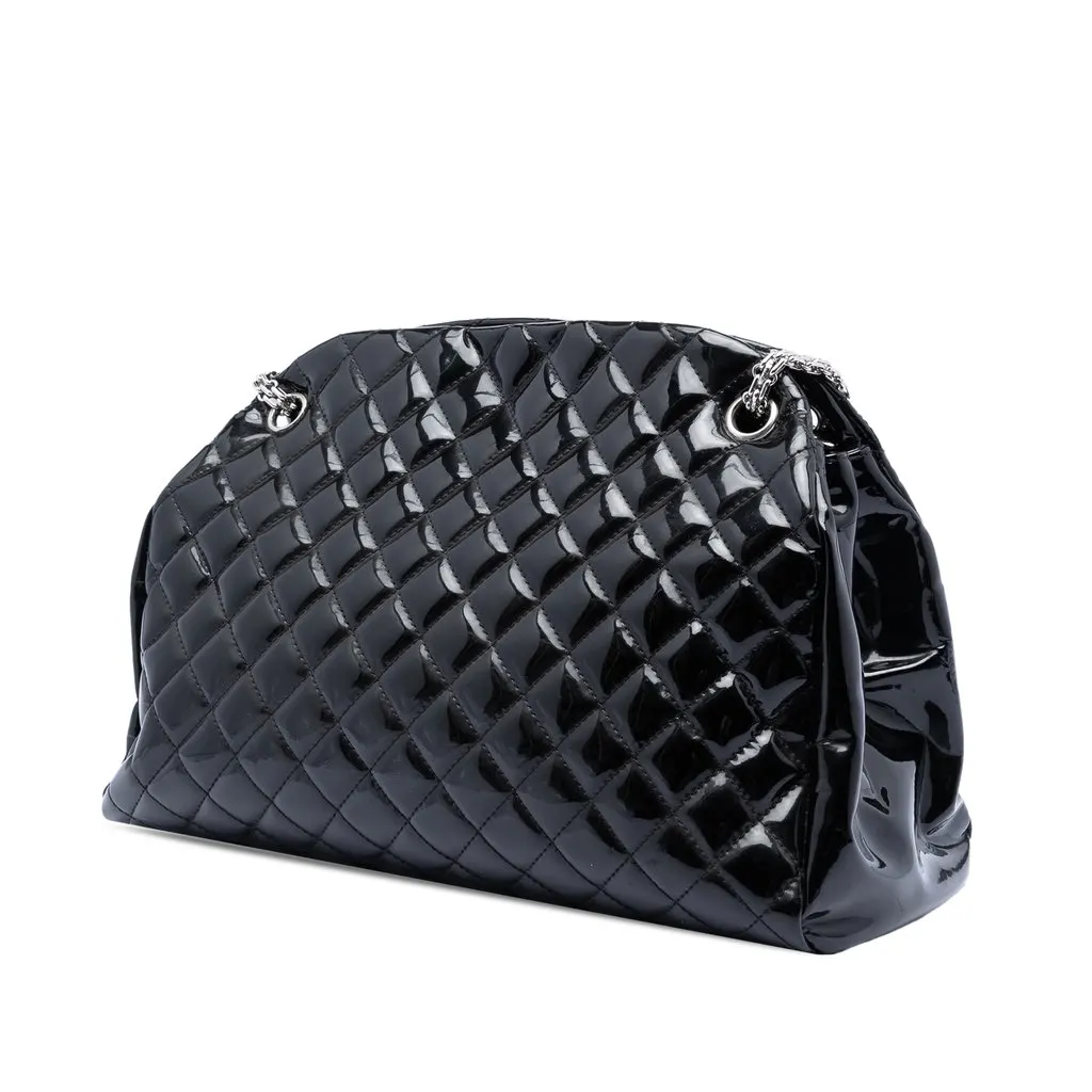 Chanel Large Quilted Patent Just Mademoiselle Bowling Bag Black Leather Very good - Back View