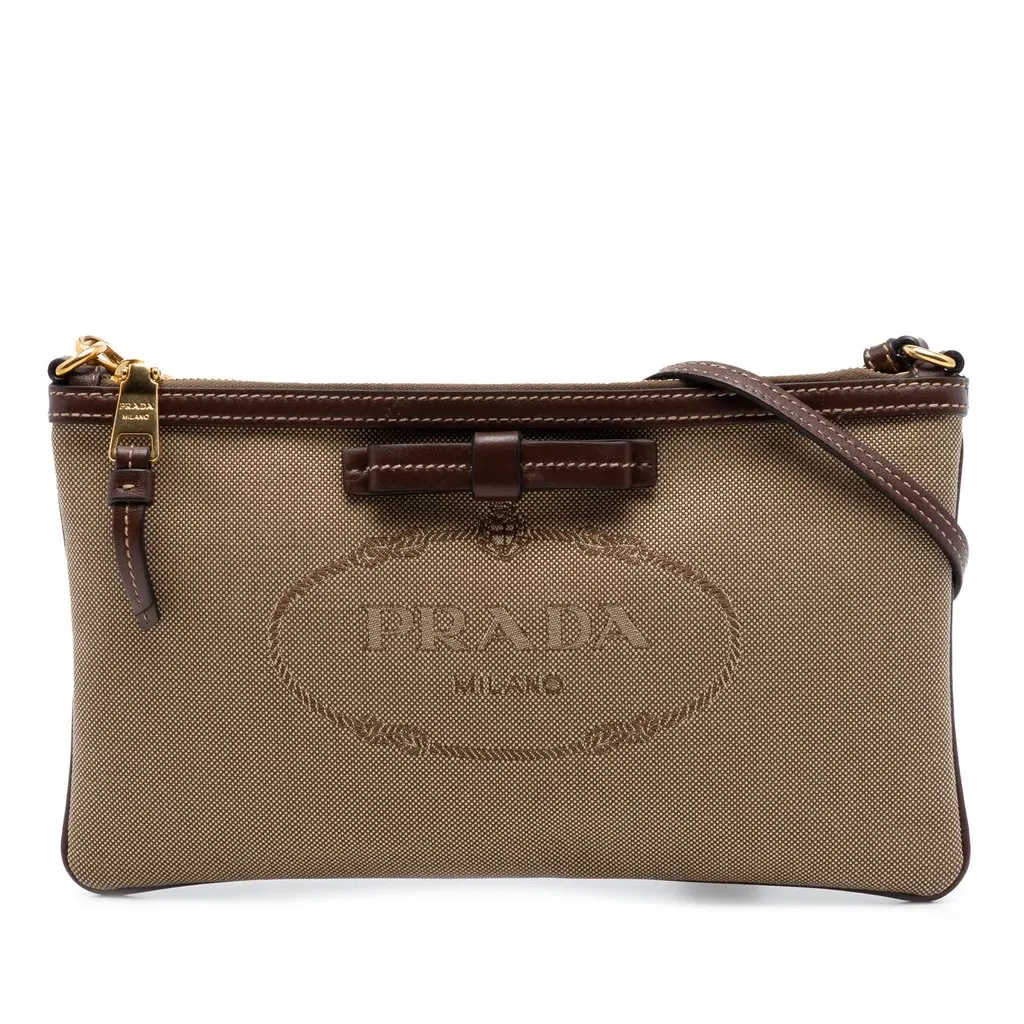 Prada Canvas Canapa Logo Bow Shoulder Bag Beige Very good - Front View