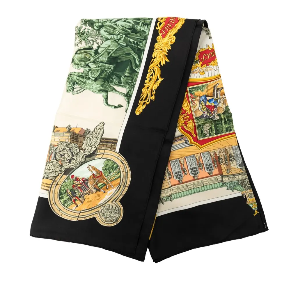 Hermès Sanssoucy Silk Scarf 90 Black Never worn - Front View