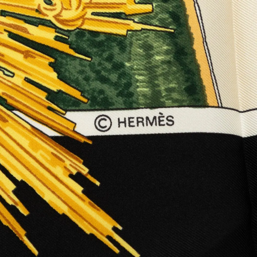 Hermès Sanssoucy Silk Scarf 90 Black Never worn - Inside View