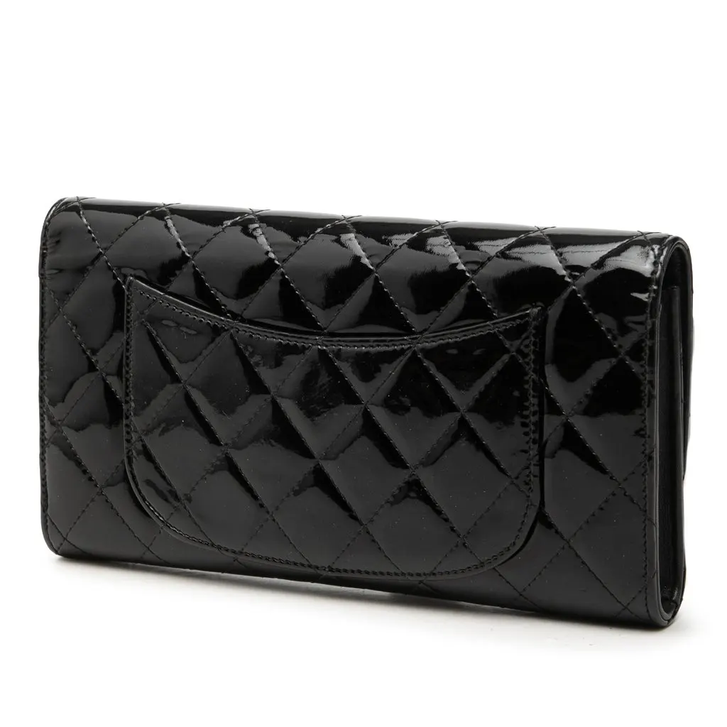 Chanel CC Quilted Patent Classic Flap Long Wallet Black Leather Very good - Back View