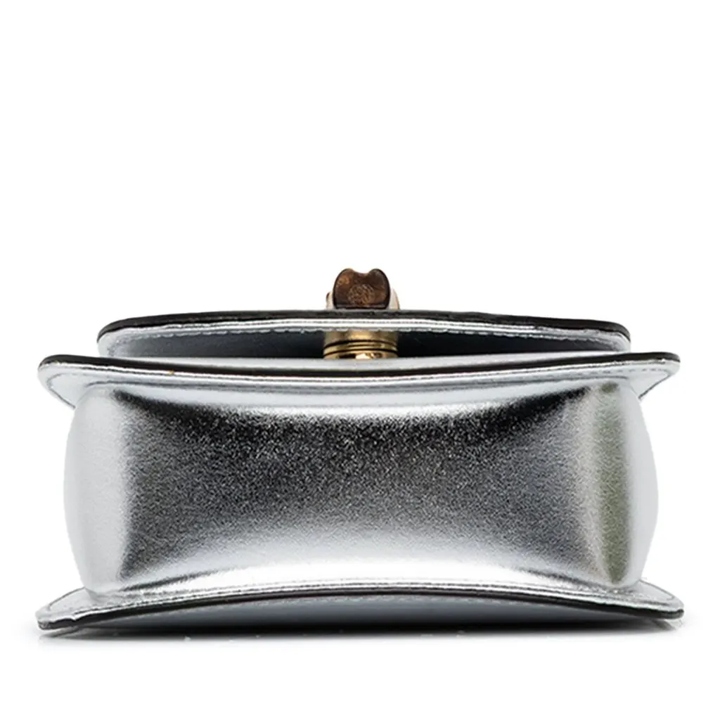 Gucci Nano Metallic Calfskin 1947 Bamboo Top Handle Bag Silver Leather Good - Inside View