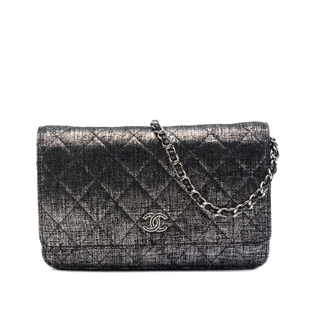 Chanel CC Quilted Metallic Fabric Wallet On Chain MultiColor Very good - Front View