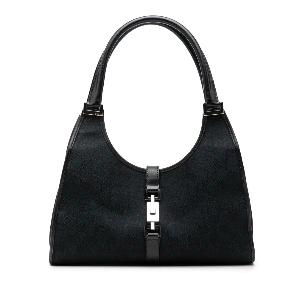Gucci GG Canvas Jackie Bardot Shoulder Bag Blue Very good - Front View