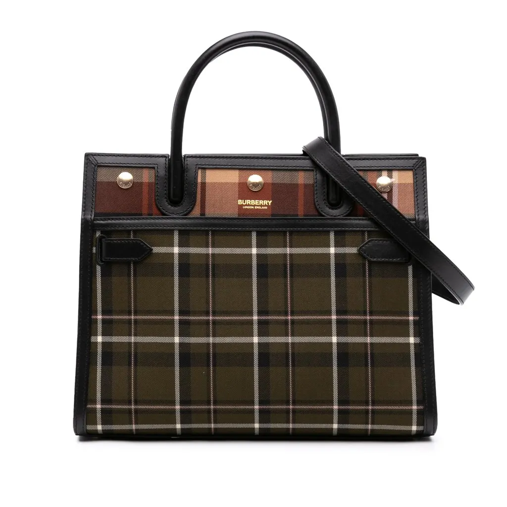 Burberry Small Wool Tartan Title Satchel Green Wool Good - Front View