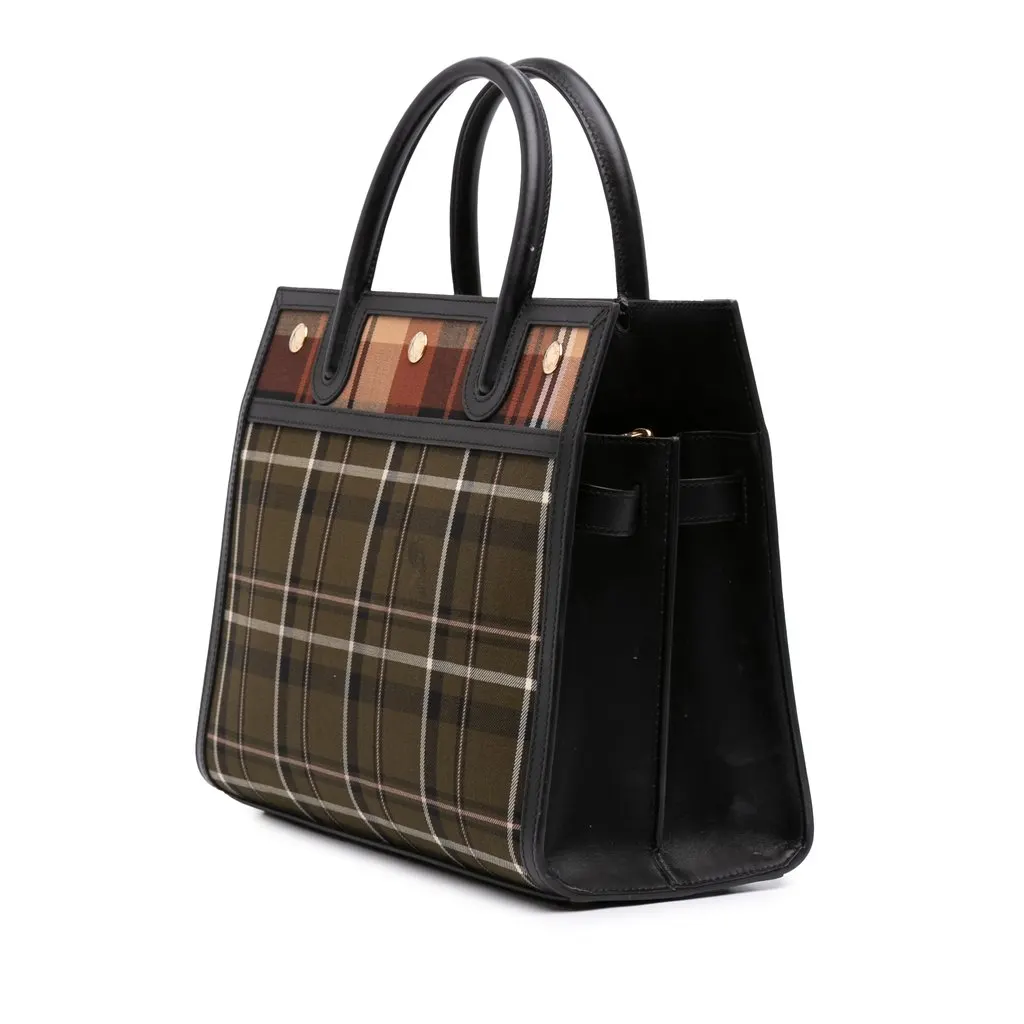 Burberry Small Wool Tartan Title Satchel Green Wool Good - Back View