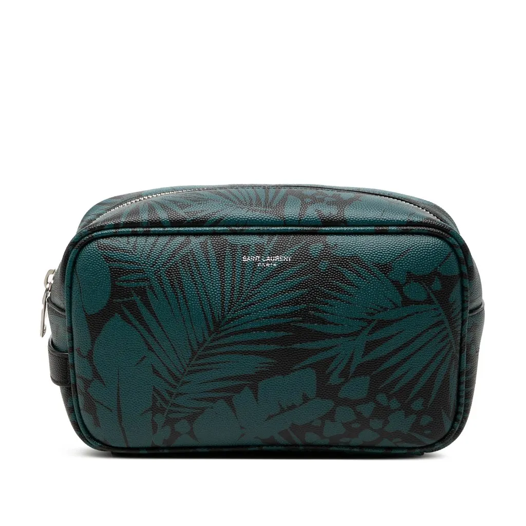 Saint Laurent Grain De Poudre Tropical Palm Pouch Blue Leather Very good - Front View
