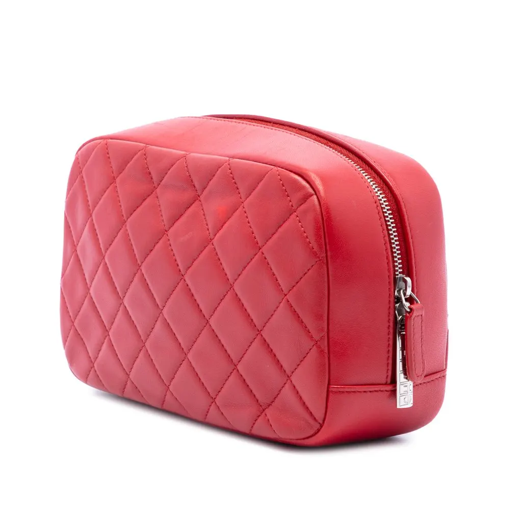 Chanel Medium CC Quilted Lambskin Curvy Cosmetic Pouch Red Leather Very good - Back View