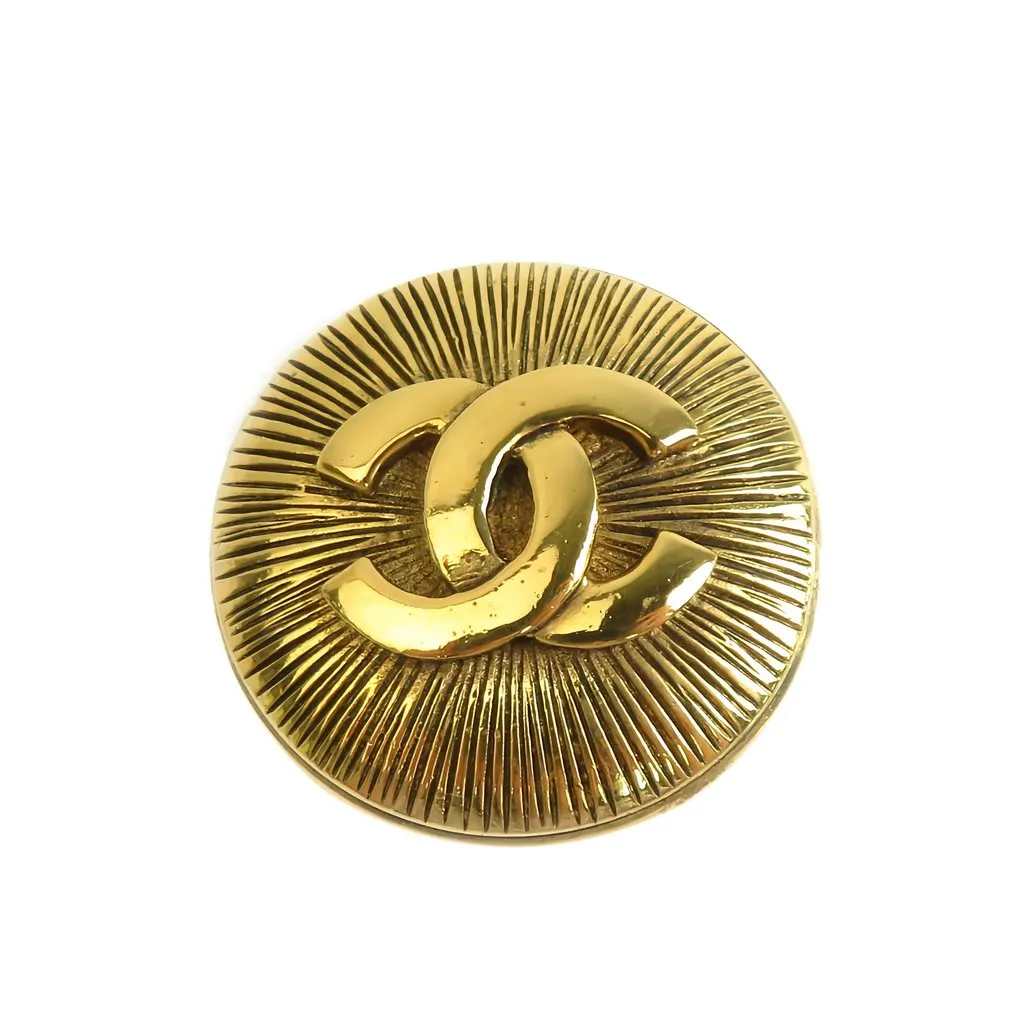 Chanel CC Gold Plated Round Pin Brooch Gold Metal Very good - Front View