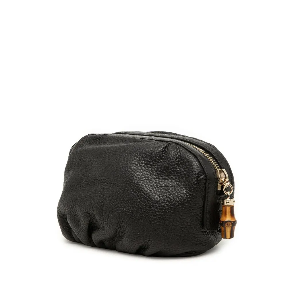 Gucci Calfskin Bamboo Cosmetic Pouch Black Leather Very good - Back View