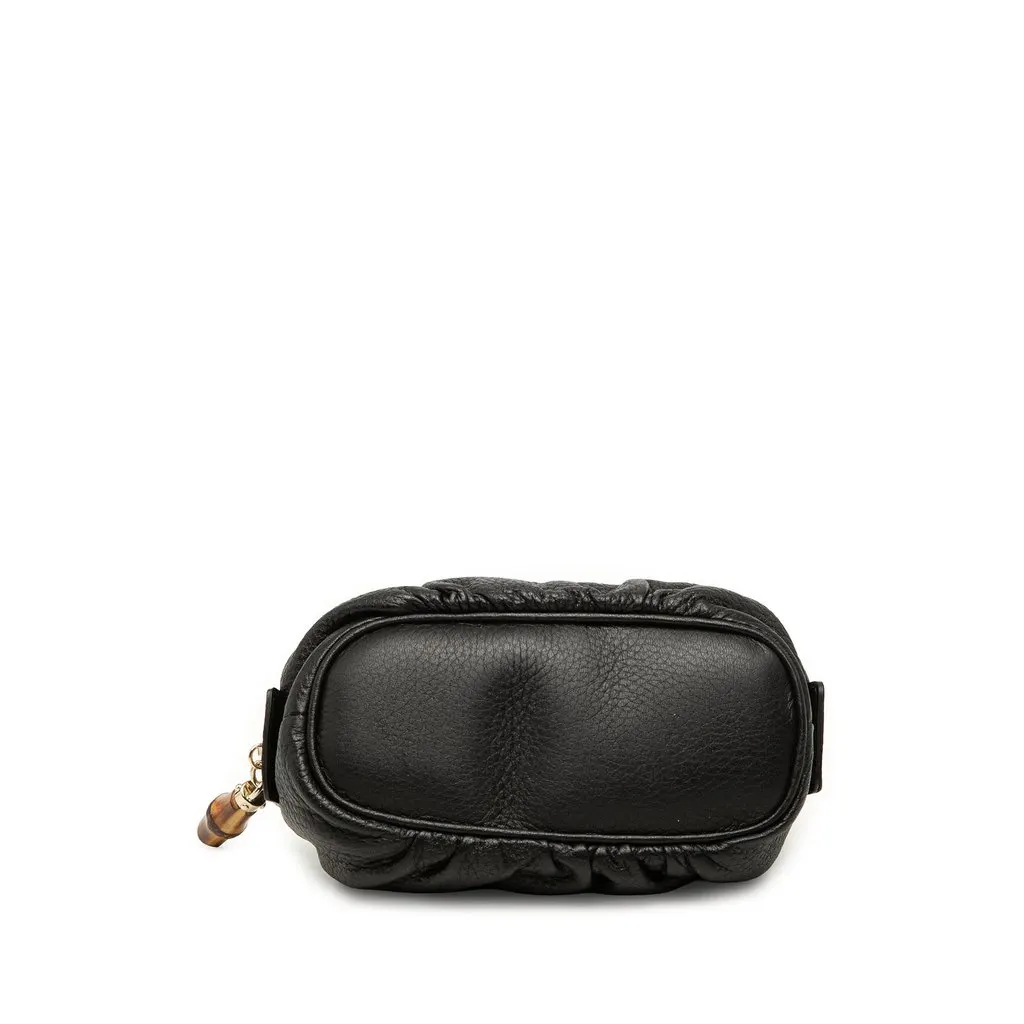 Gucci Calfskin Bamboo Cosmetic Pouch Black Leather Very good - Inside View
