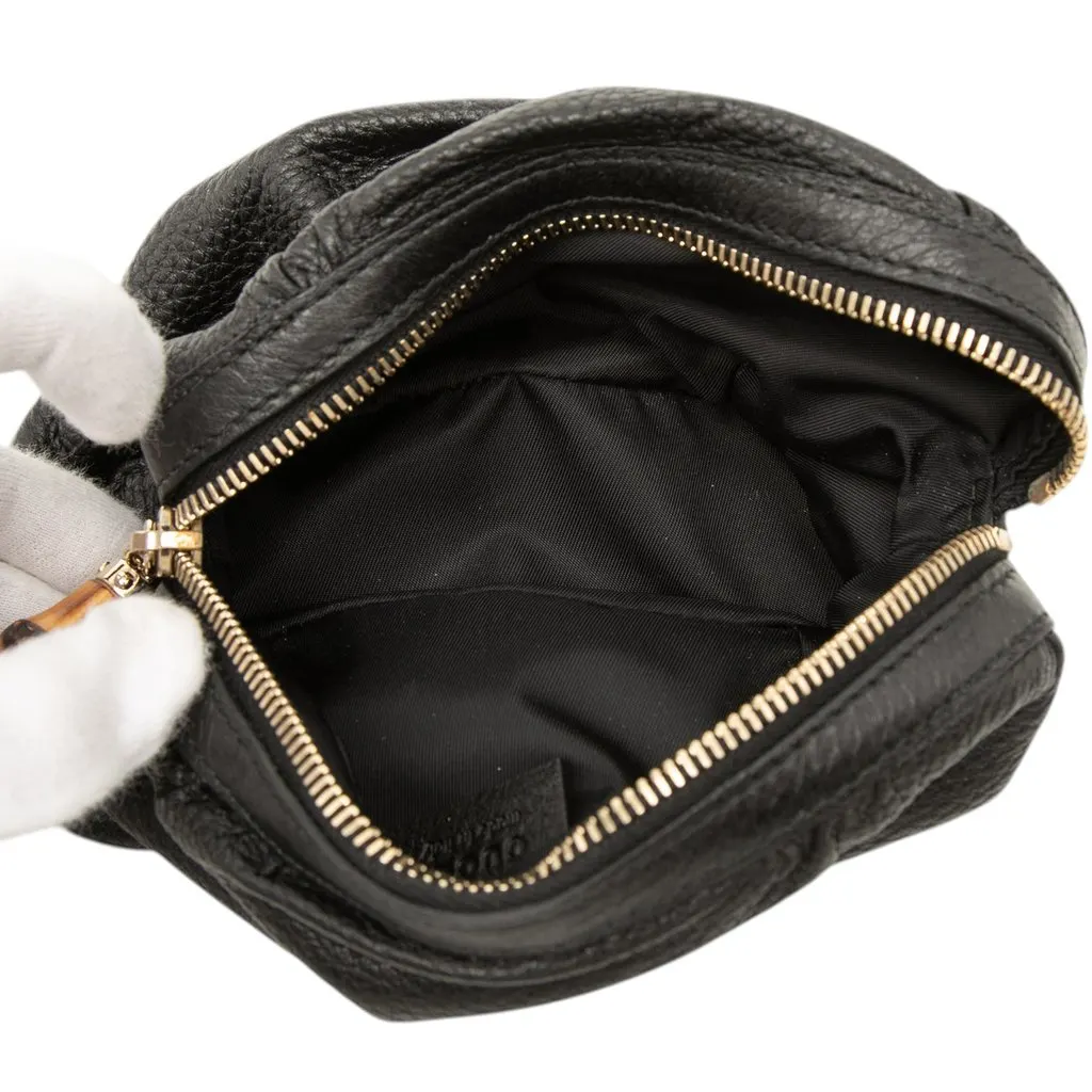 Gucci Calfskin Bamboo Cosmetic Pouch Black Leather Very good - Model View