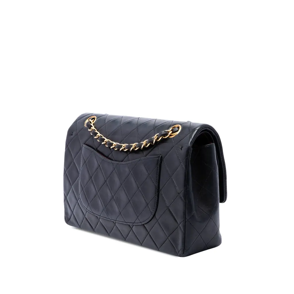 Chanel Medium Classic Lambskin Double Flap Black Leather Very good - Back View