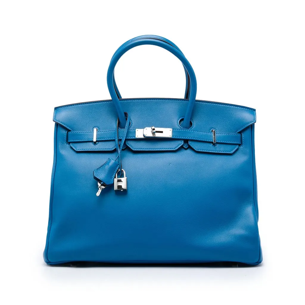 Hermès Swift Birkin Retourne 35 Blue Leather Very good - Front View