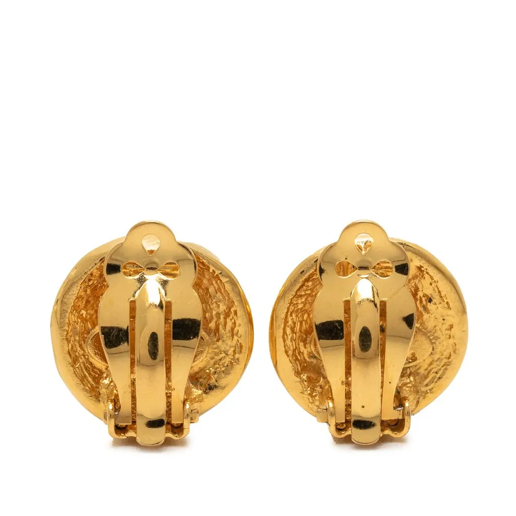 Chanel Gold Plated 31 Rue Cambon Round Clip On Earrings Gold Metal Very good - Back View