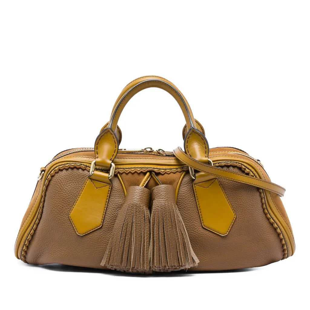 Burberry Prorsum Grained Calfskin and Suede Tassel Hedwig Satchel Brown Leather Very good - Front View